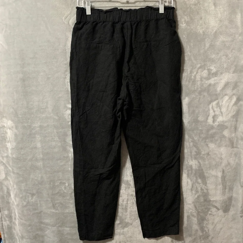 H&M Black Linen Blend Paperbag Waist Tapered Pants Womens‎ Size 6 High Rise